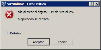 Fallo al crear el objeto COM de virtualbox