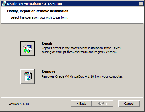 reparar virtualBox